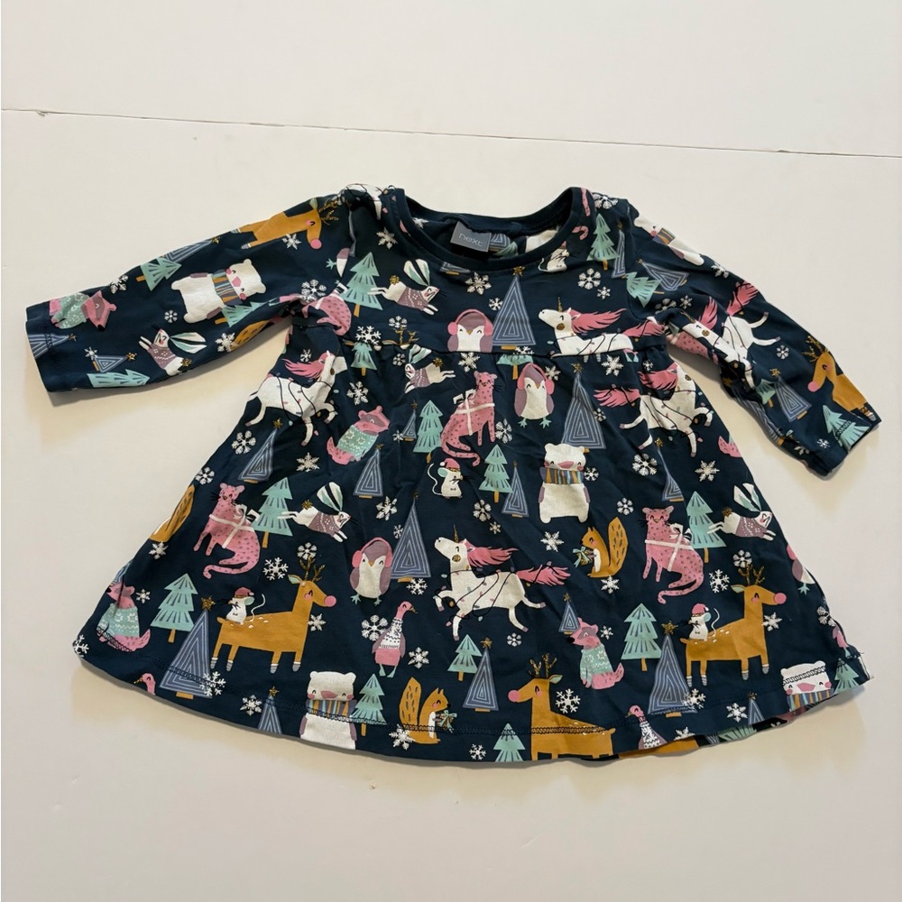 NEXT whimsical holiday Animal Print Dress 6-9months